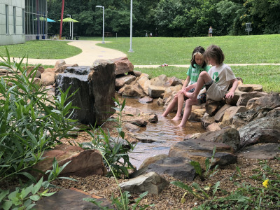 Children in a pond